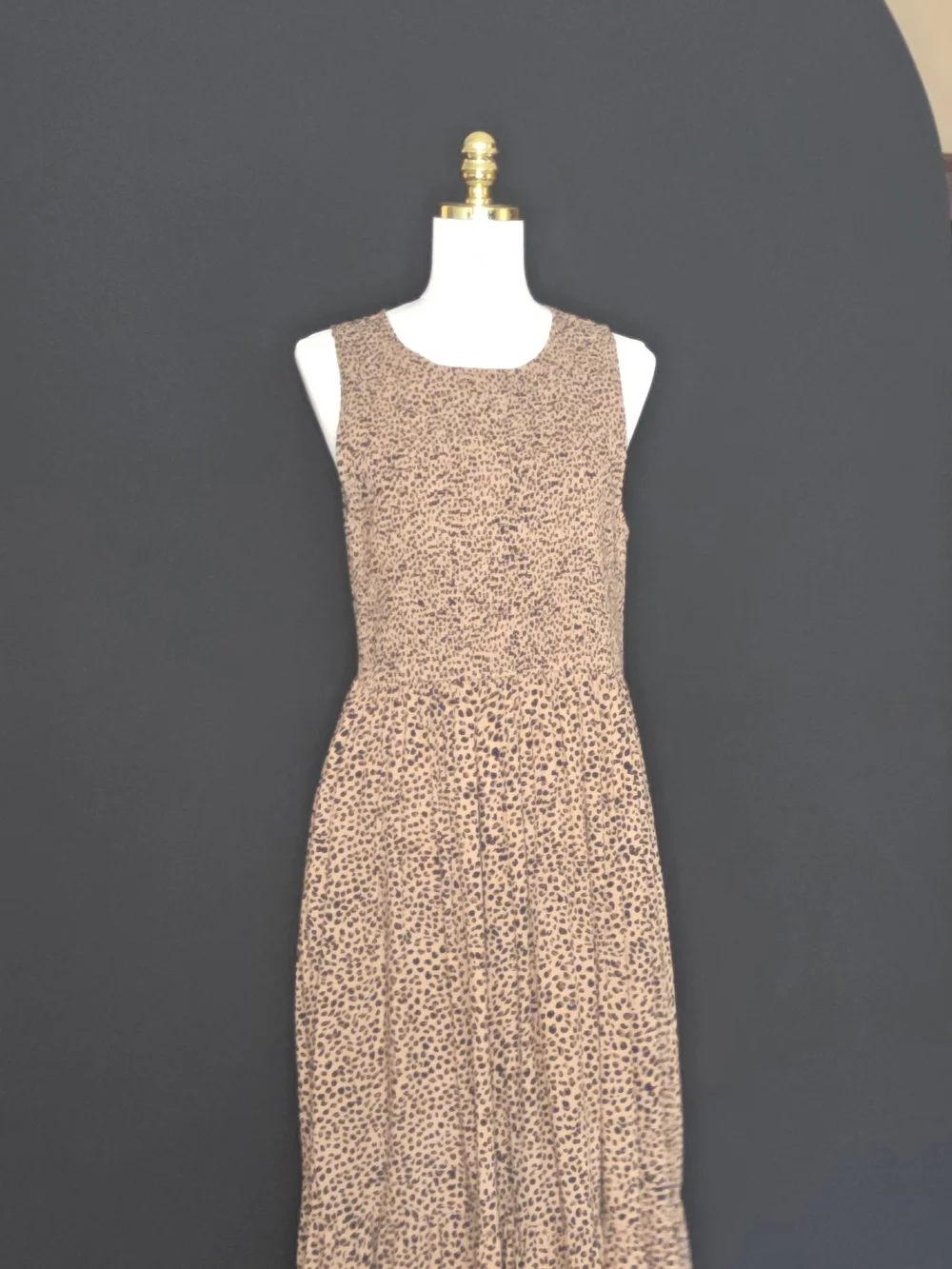 J. Crew Sleeveless Tan and Black Animal-Print Midi Dress